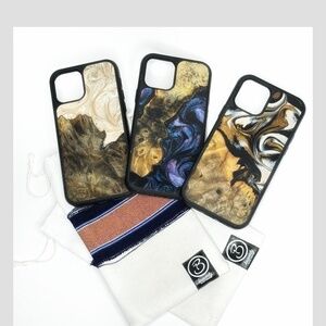 Carved iPhone 12 Pro Case (3) One Of A Kind Burl Wood Epoxy Resin Carved Magnet